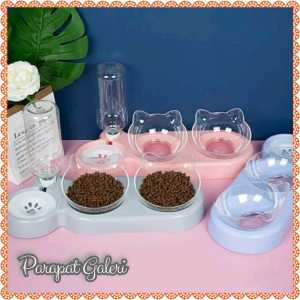 Tempat Makan dan Minum kucing 3 in 1 - Bowl anjing Double Mangkok 1 set