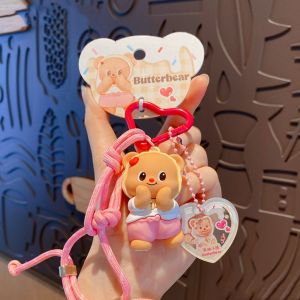 ZYJC Cartoon Butter Bear Keychain Fashion Show Braided Rope Bag Pendant Creative Car Key Ring Gifts