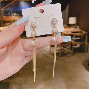Frascati Trendy Pearl Zircon Geometry Long Tassel Dangle Earrings For Women Fashion Elegant Party Jewelry Gifts