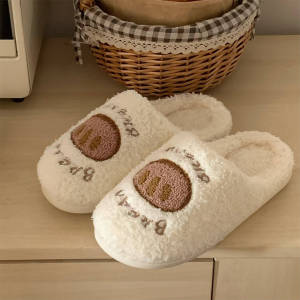 WY-XIXITIAO Couple ins Men and Women Cute Plush Casual Fun Bread Warm Comfortable New Cotton Slippers for Winter