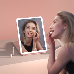 FENCHILIN Travel Lightweight Folding MirrorThree kinds of lights can be adjustedvanity mirrormake up mirrorAvailable in dormitory fill light with small mirror（pinkwhiteblack）