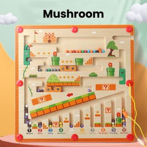 Magnetic Maze Game Wooden Magnetic Iron Pen Handheld Children Training Logical Thinking Mushroom Maze Birthday Christmas Gifts For Kids