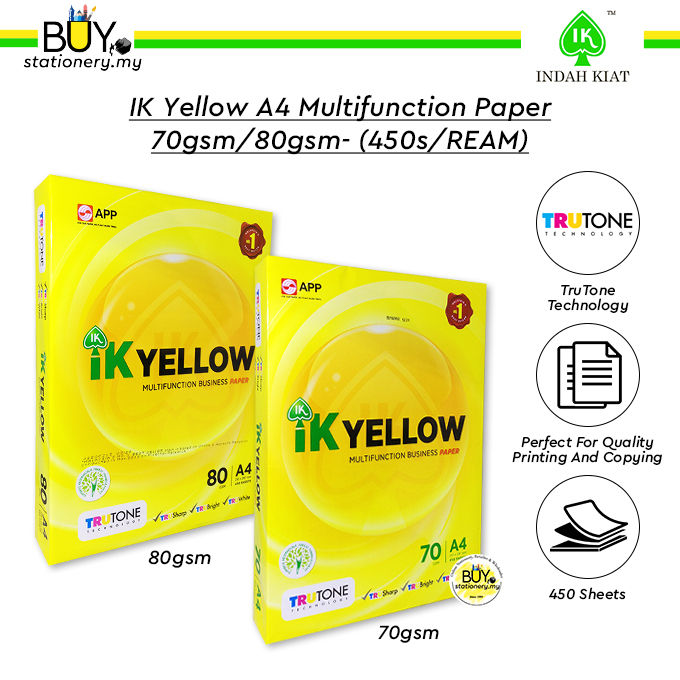 IK Yellow A4 Paper Multifunction 70gsm 80gsm ( 450 Sheet / REAM ...