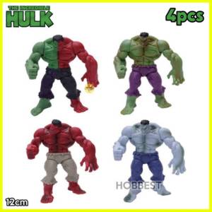 Action Figure HULK set isi 4 pcs - Miniatur Topper Kue Pajangan Mainan Marvel Superhero Avengers