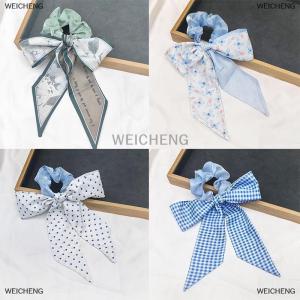 [COD] WEICHENG Printed Bow Hair Rope Elegant Ribbon Ponytail Hair Band For Women Sweet Rubber Band Hair Ring Fashion Headdress Hair Accessories