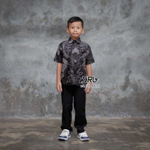 {PROMO HARI INI} Couple sweet || couple batik ayah dan anak cowok BATIK Hitam Bati Hitam Abu Kemeja Batik Dewasa Kemeja batik kids Kemeja Batik anak