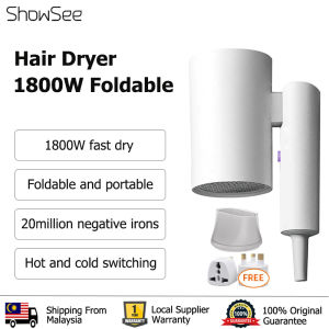 ShowSee A4-W Foldable Hair Dryer 3 in 1 Salon Negative Ion 1800W Diffuser Pengering Rambut Hairdryer Hair Blower Dryer Fast Drying 吹风机筒