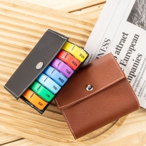 LIUJIR Container Weekly Pill Organizer Box Week Mark PU Carrying Case 7-Day Pill Organizer Convenient Reusable 28-Grid Vitamin Storage Vitamins Supplements