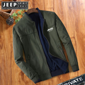 JEEP SPIRIT 1941 ESTD New High Quality Round Neck Casual Spring Autumn Large Jacket Middle Age Mens Jacket Thin Middle Age Cotton Double Sided Suit Can Be Worn Double Sided