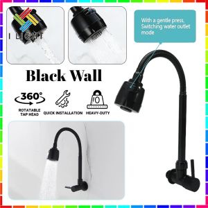 (Fast Delivery)360° Rotating Single Cold Faucet with Spray Head Kitchen Washing Faucet Black/Silver