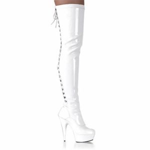 European American 15CM High Heel Over-the-Knee Boots Black Patent Leather Back Lace-Up Stretch Winter Night Height Increasing
