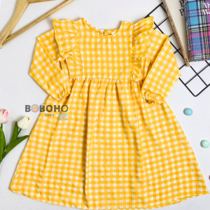 BOBOHO - GAMIS ANAK PEREMPUAN LENGAN RUFFLE LOKAL / DRESS ANAK PEREMPUAN / PAKAIAN ANAK PEREMPUAN CANTIK GAYA FEMINIM