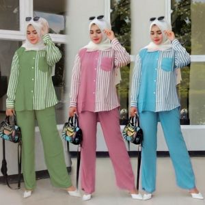 Dedilarise Linera Set Setelan Motif Salur Garis Garis Bahan Rayon Premium Oneset Wanita Terbaru Kekinian 2023