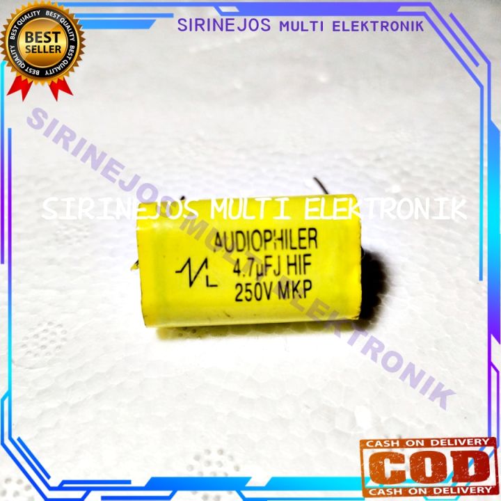 4 Condensatori MKP 4.7µF 250V Assiali – Per Crossover Audio E Filtri Altoparlanti, Tolleranza ±5%, Involucro Giallo Resistente