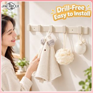 JACIRCLE No Drilling Wall Hook Rack Cream White Multi Hook Coat Holder Wall Hanger For Bathroom Kitchen