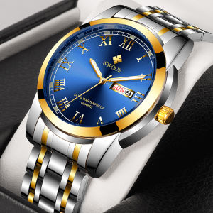 WWOOR New Top Brand Watch For Men Stainless Steel Business Week Date Quartz Roman Numerals Clock Waterproof Luxury Watch Mens Sport Wrist Watch