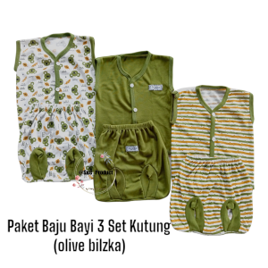 Paket Hemat Baju Bayi 18 pcs/ 12 pcs / 6 pcs Warna Hijau Olive usia newborn 0-4 bulan