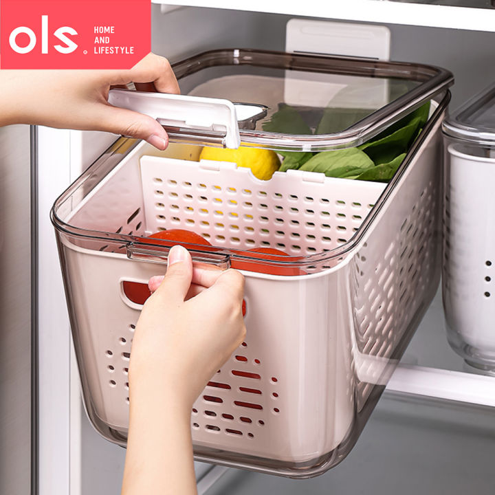 OLS Refrigerator Nordic Drain Basket Keeper Fruit & Vegetable Container ...