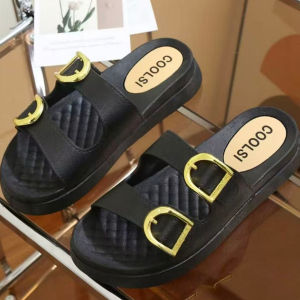 Elegant Double Buckle Comfort Slides for Women – Trendy Casual Flat Sandals