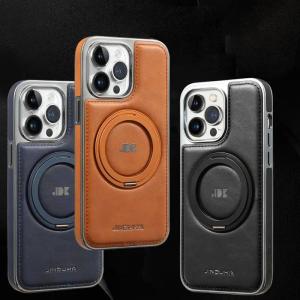 Luxury Magnetic 360 Rotation invisable Kickstand Wireless Charging Leather Case For iPhone 15 Pro Max 14 Plus 13 12 11 Cover