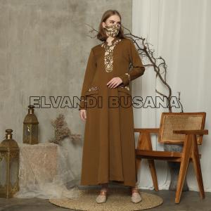 Gamis Gutu Wanita B&V / Gamis Busui Resleting FREE Masker / Gamis Muslim PDH / Gami PNS Guru Wanita - 8003 Khaki Tua Gelap / Putih
