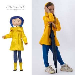 ToyStory Kids Girls Movie Coraline Cosplay Costume Carolines Mom COS Yellow Raincoat Black Uniform Role Play Outfit Halloween Carnival Party Suit