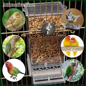 AttractiveFine Automatic No Mess Bird Cage FeederAcrylic Transparent Parrot Feeders With Perch Parakeet Food Container Cage Accessories