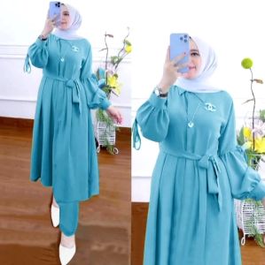 Setelan Tunik Wanita Terlaris/One Set Tunik Wanita Kekinian/Baju Wanita Rayon Polos