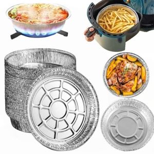 10Pcs Oil-Proof Aluminum Foil Tin Box Round Disposable BBQ Tray Non-Stick Air Fryer Liner Mat Baking Tin Foil Tray Household Tin Foil Bowl