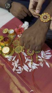 Rakhi For Rakshabandhan For Your Lovely Brother💖 - Gold and Silver Embellished Rakhi - Festive Bracelet - Rakhi Gift - Rakhi For Brother - Rakhi With Flower Petals