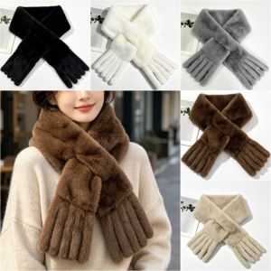 HOTOTO Thickened Faux Rabbit Fur Scarf Keep Warm Windroof Cross Scarf Soft Solid Color Womens Scarf Winter