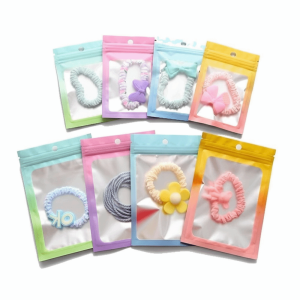 GOFIDIN 100pcs Resealable Storage Bag Aluminium Foil Mylar Zipper Biscuits Candy Bags Fashion Flat Clear Window Packaging Pouch for Party Jewelry
