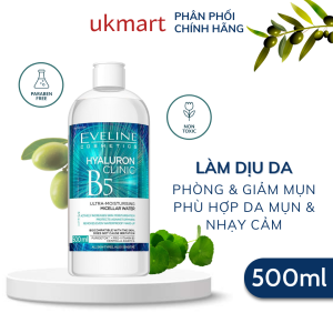 Nước Tẩy Trang Eveline Hyaluron Clinic B5 Và Tinh Chất Rau Má Làm Dịu Dưỡng Ẩm Và Phục Hồi Da 500ML