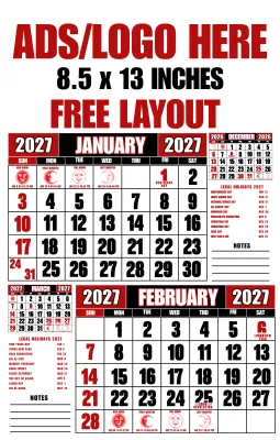 2027 Commercial Calendar 12pages and 6pages Long Size 8.5x13inches Long Size Bondpaper free Free Layout.
