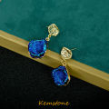 Kemstone Peacock Blue Anti-True Crystal Stone Drop Earrings for Women Fashion Jewelry. 