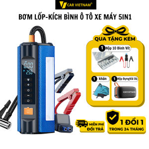 Bộ Kích Bình Bơm Lốp Ô tô Xe Máy 5in1 CAR VIETNAM 12V Pin 16000mahPin LI-PO Kiêm Sạc Dự Phòng Đèn Pin Chiếu Sáng