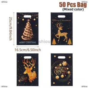 [COD] shiou 10 25 50Pcs Hỗn Hợp Vàng Elk Giáng Sinh Loạt Đảng Quà Tặng Tote Túi Opp Long Lanh Quà Tặng Túi Kẹo Túi Nhựa Quà Tặng Trở Lại Túi