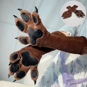 YUDESHUI Đệm lông mềm mại Găng tay hình chân thú Fursuit với đinh Lông thú giả Găng tay hình móng vuốt động vật Phim hoạt hình Găng tay cosplay hình bàn chân thú Quà tặng