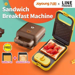 Joyoung Line เครื่องทำอาหารเช้าแซนวิชแบบ2 In 1เครื่องทำอาหารเบาเครื่องทำวาฟเฟิลแบบมัลติฟังก์ชันในบ้านเครื่องอัดขนมปังปิ้ง