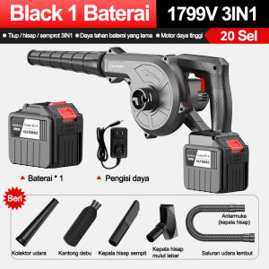 JIMCROWN Mesin Blower Baterai 1799V 3 IN 1 Meniup / Menghisap / Jet Blower Keong Mesin Blower Tangan Baterai Cordless Blower Angin Pengering Cocok Untuk Membersihkan Peralatan Rumah Tangga
