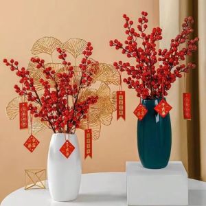 SOLOMONWF Realistic Red Berry Branche Snow Frosted DIY Artificial Holly Berries Ornament Reusable Fake Plant Christmas Tree Decor