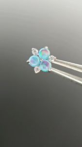 G23 F136 Titanium Synthetic Opal Flat Base Dermal Anchor Top Sparkly CZ Four Leaf Clover Flower Stud Ear Piercing Jewelry | Subang Telinga Titanium F136 G23 Opal Cantik Aksesori Fesyen Tindik Telinga