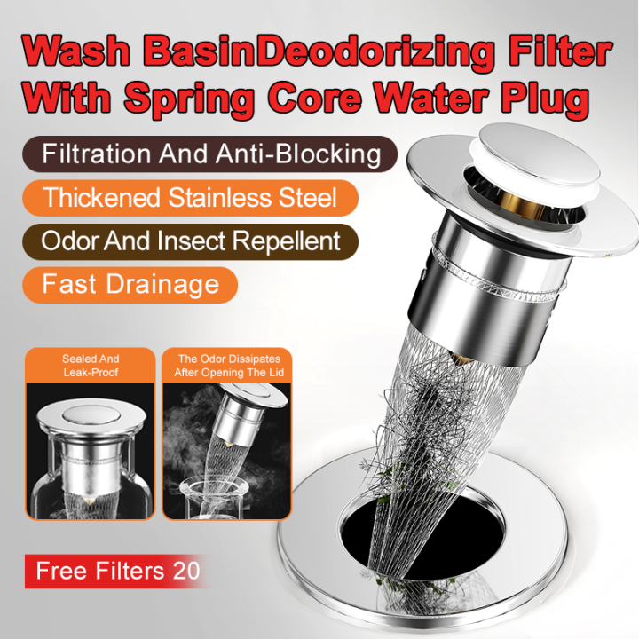 Easy Sink Drain] Sink Filter Anti-Clog Press Sink Odor-Removing