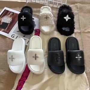 2024 New Cross Thick-Soled Height-Increasing Furry Slippers SM Outdoor Wear FK Correct Letter Balloon Style Slippers Hot