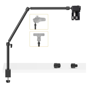 LS08 Professional Desktop Live Streaming Stand 3-Section Flexible Extendable Arm Aluminum Alloy 1/4 Inch Screw 360° Rotatable Ball Head 1KG Load Capacity with C-Clamp 3/8 Inch & 5/8 Inch Screw Adapters Suitable For Different Microphones - VMI DIrect