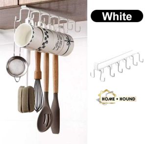 HOME + HOUND Under Cabinet Storage Hook with 8 Hooks Black and White Fits Kitchen Pantry Use