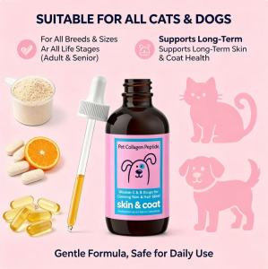 Pet Collagen Peptide Drops with Vitamin C Biotin & Hyaluronic Acid Skin & Coat Supplement for Cats & Dogs 60ml