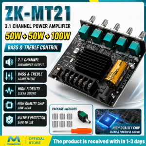 ZK-MT21 2.1 Channel Power Amplifier 50W + 50W + 100W Bass & Treble Control High Fidelity Clear Sound Multiple Protection Safe to Use