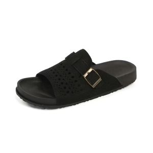 Women Soft Sole Hollow Cutout Slide Sandals Adjustable Buckle Flat Casual Daily Wear Ladies Footwear
