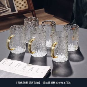 Set of 6 Glass Cups with Colored Handles High Borosilicate Clear Glass Mugs Thermal Shock Resistant Drinking Glasses Color-Coded Tea & Coffee Cups for Home Kitchen Party
